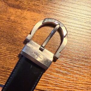 Salvatore Ferragamo Black Leather Belt with Silver Buckle 42.5 inch